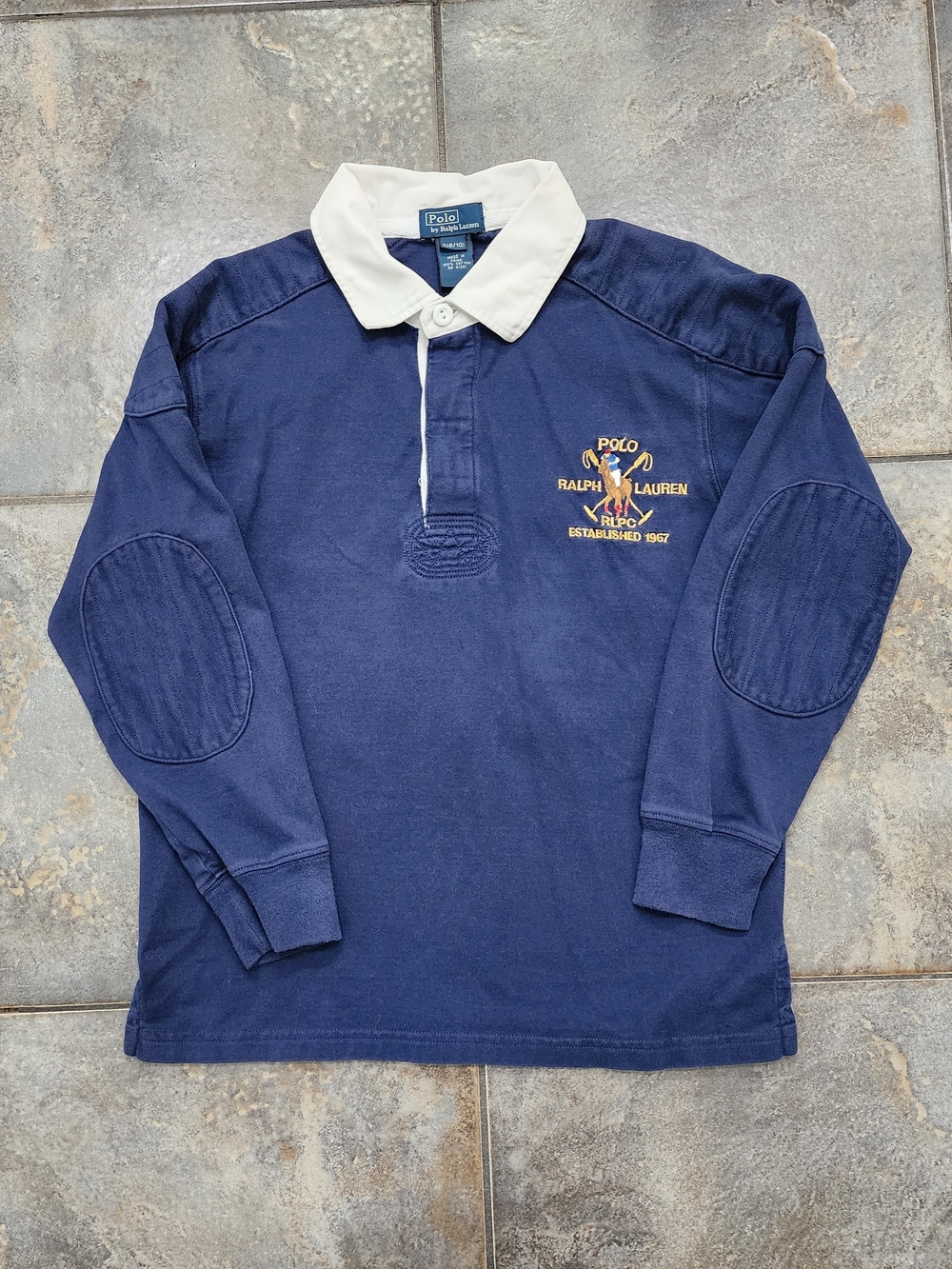 Vintage Y2K Polo Ralph Lauren Boy's Small 8-10 Elbow Patches Rugby Shirt